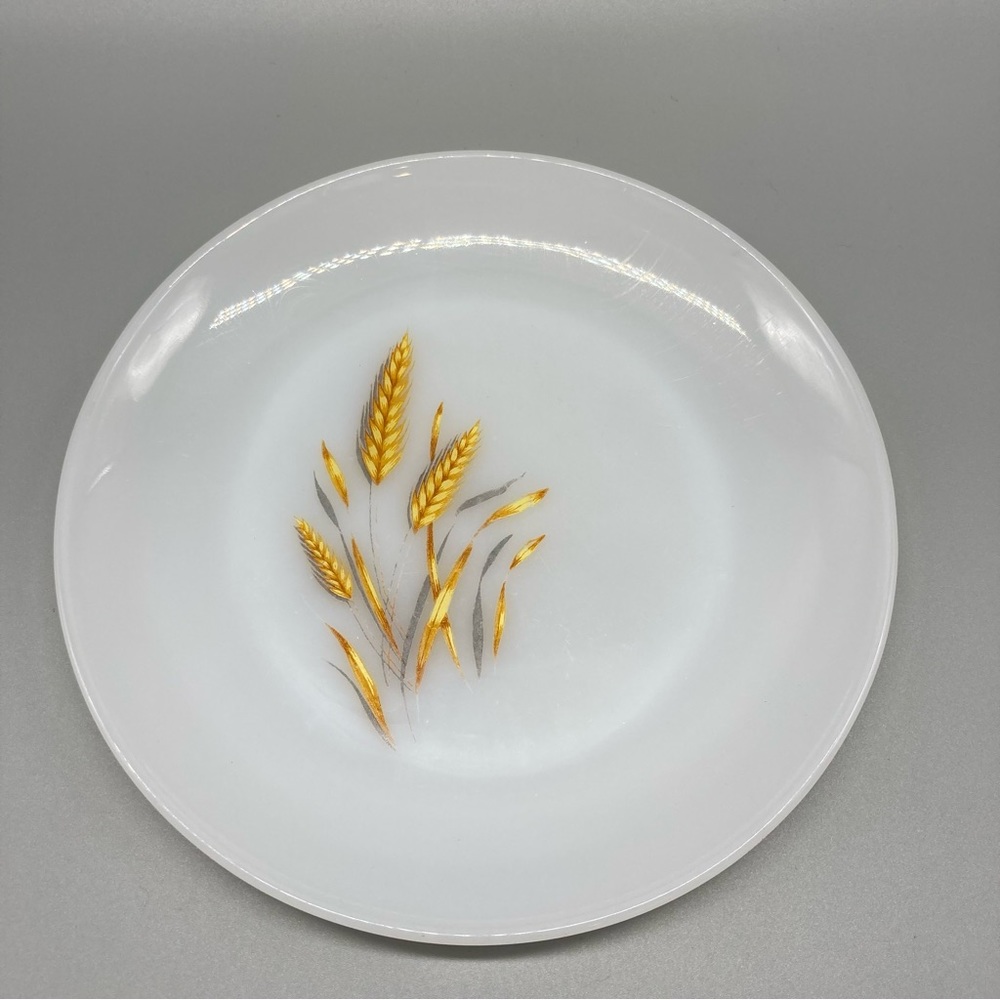 Fire King Milk Glass Wheat Motif Desert Salad Plate 7.5” EVC